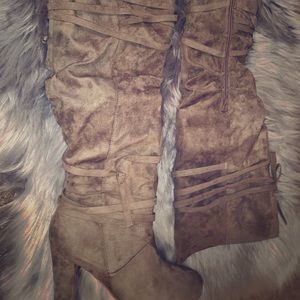 Taupe under knee boots